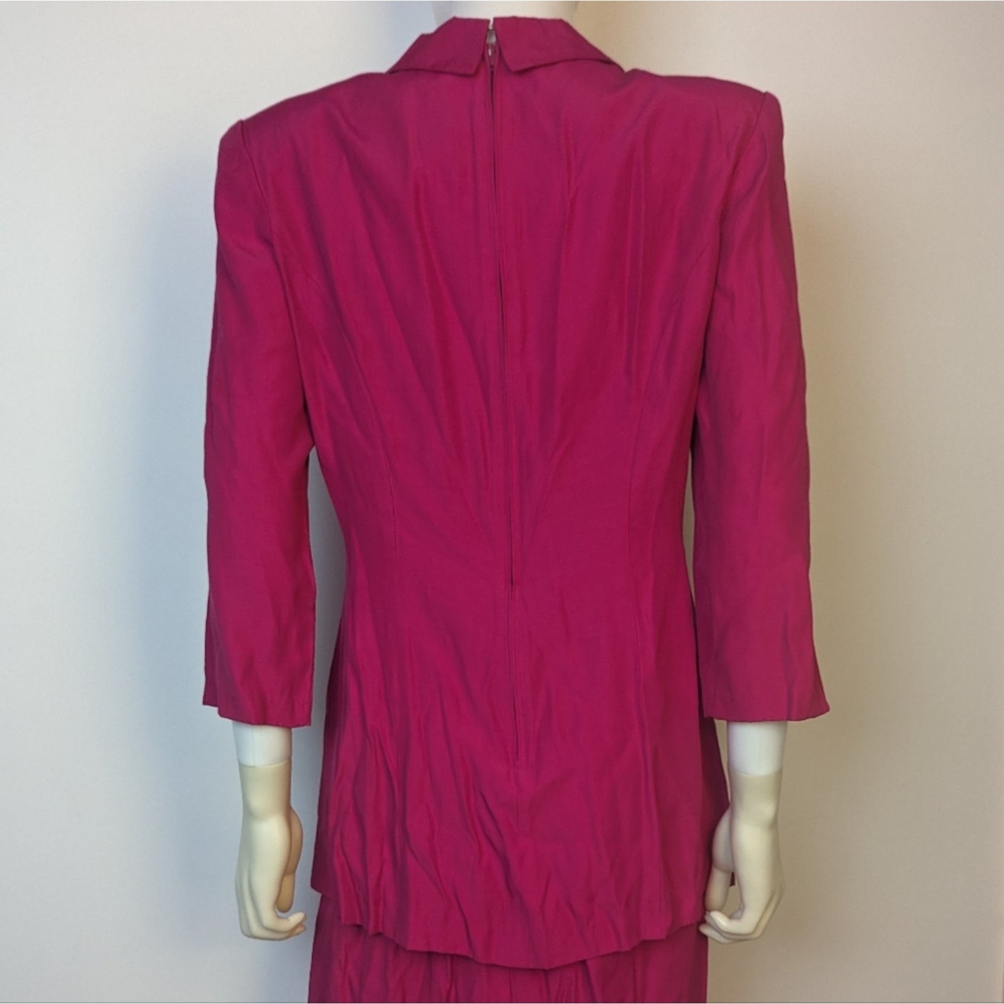 Vintage Hot Pink  Puff Sleeve Dress - Medium