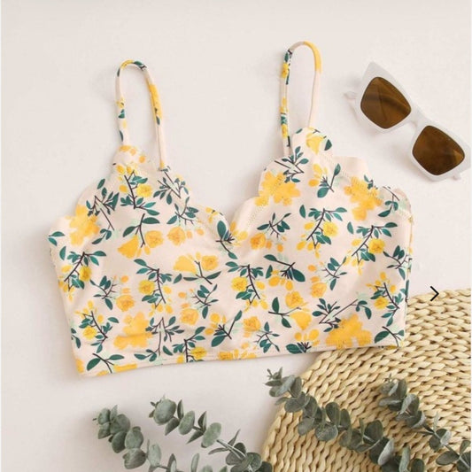 Floral Scalloped Bikini Top