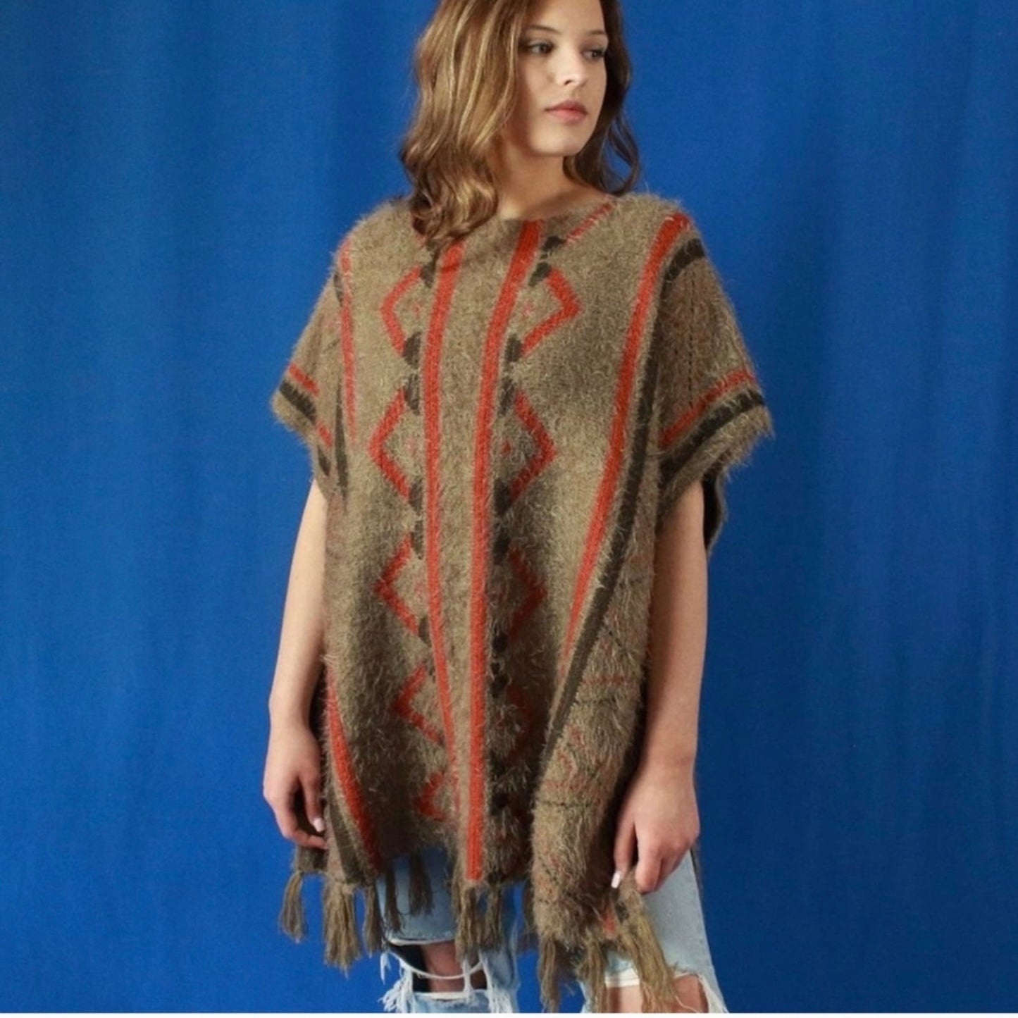 Janice Boho Fringe Poncho - One Size