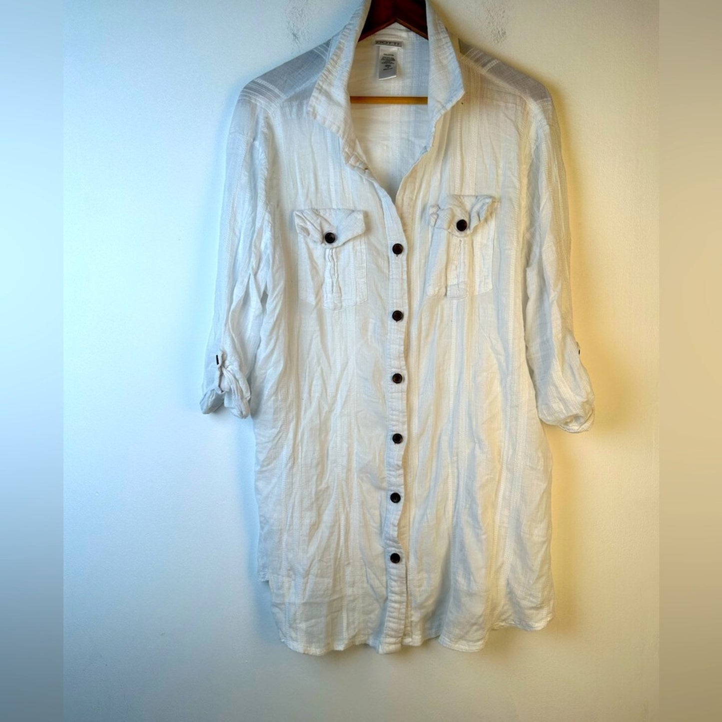 Long White Button Front Tunic