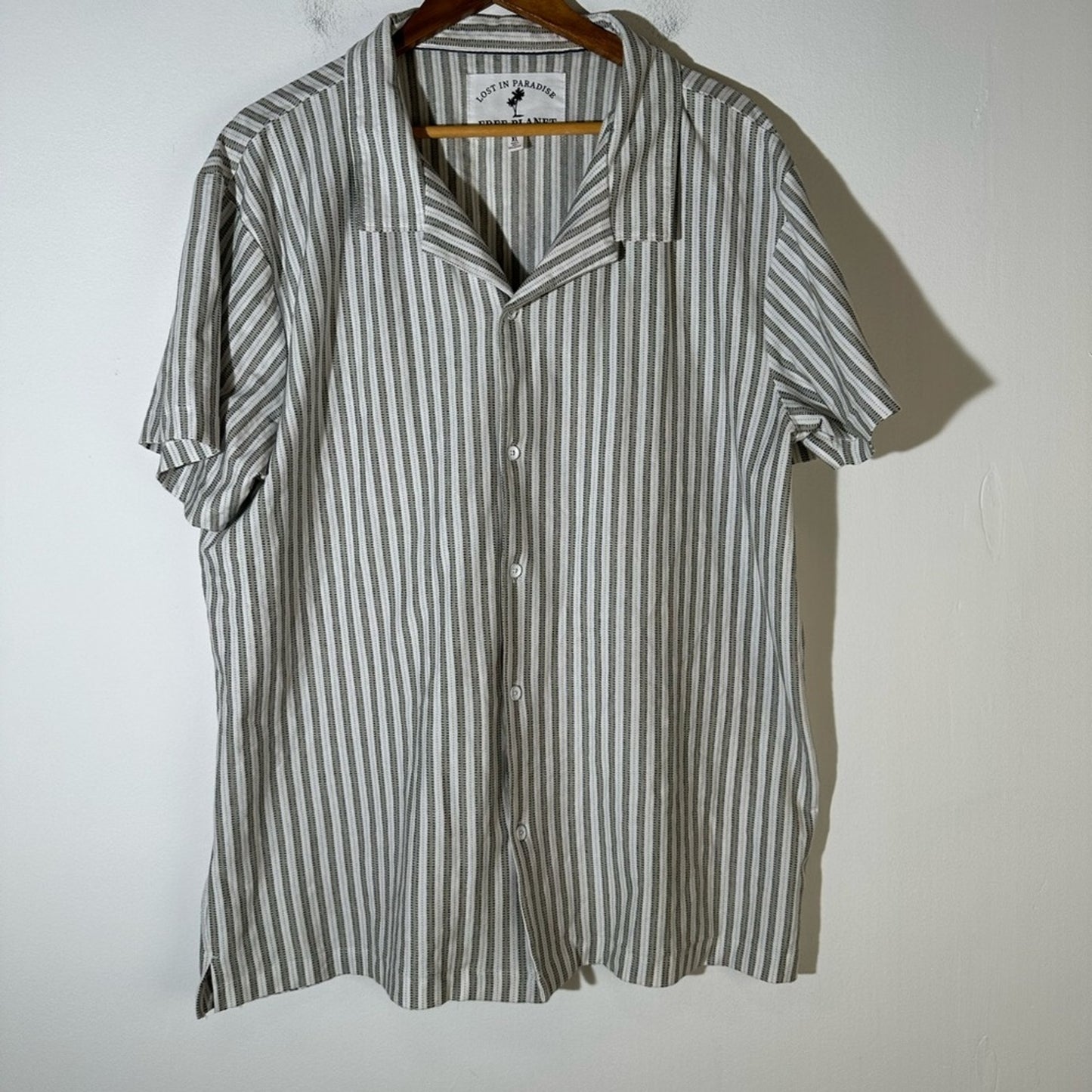 Lost in Paradise Men’s Striped Button Down Shirt