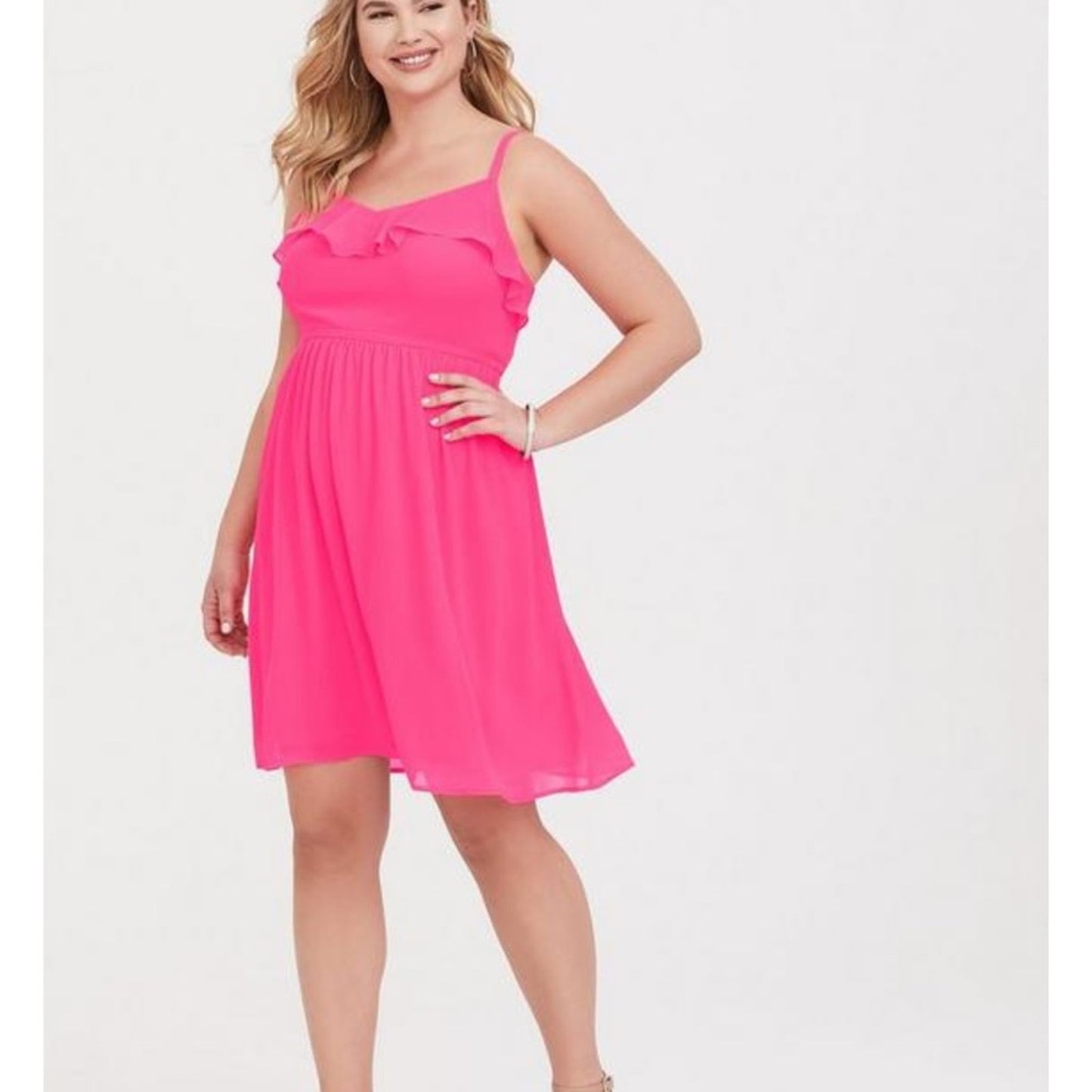 NWT Torrid Hot Pink Chiffon Ruffled Skater Dress