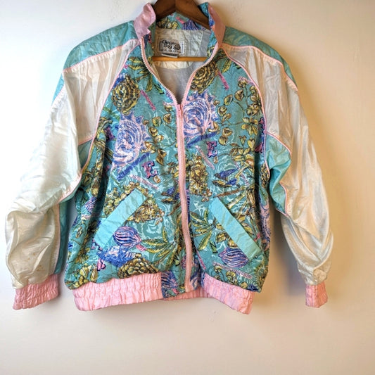 Vintage 80's Clipper Bay Floral Bomber Silky Jacket - PL