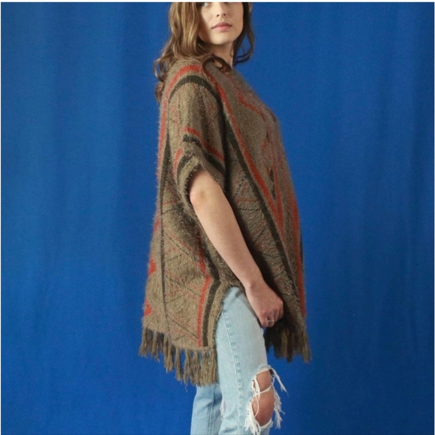 Janice Boho Fringe Poncho - One Size