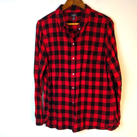 Chaps Plaid Button Front Shirt - Large