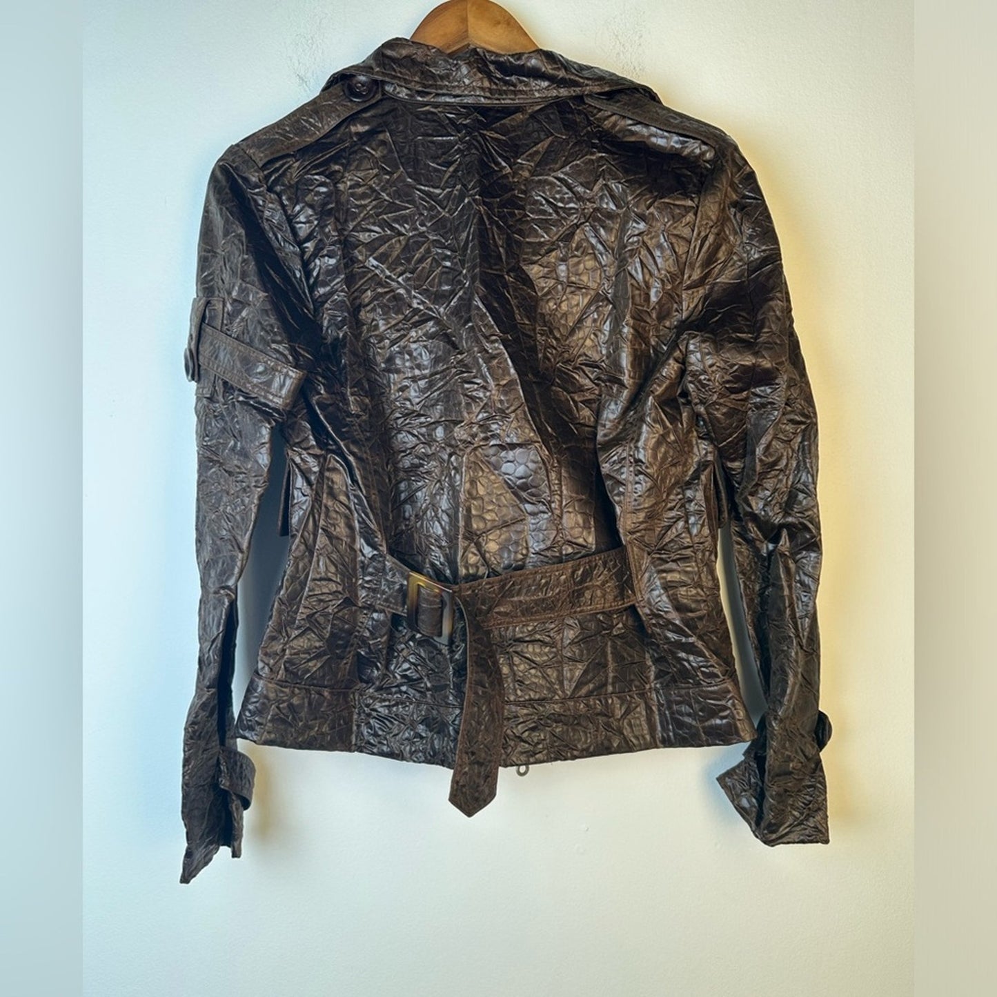 Retro Brown Crinkle Bomber Moto Jacket