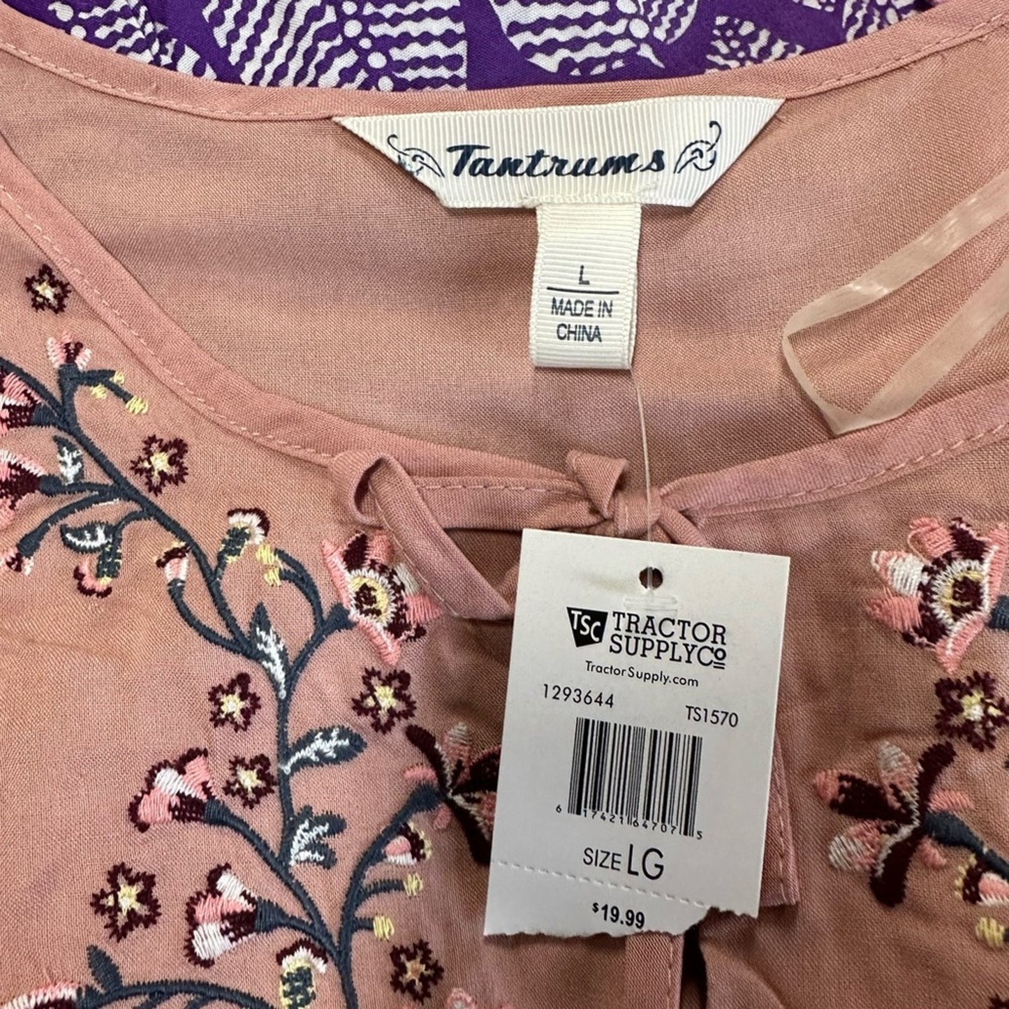 NWT Tantrums Embroidered Peasant Top