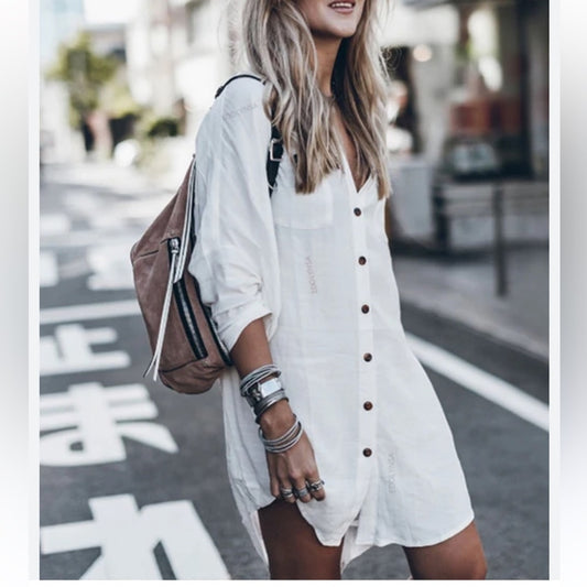 Long White Button Front Tunic