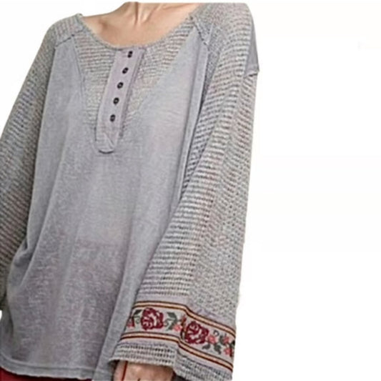 Umgee Boho Bell Sleeve Embroidered Top