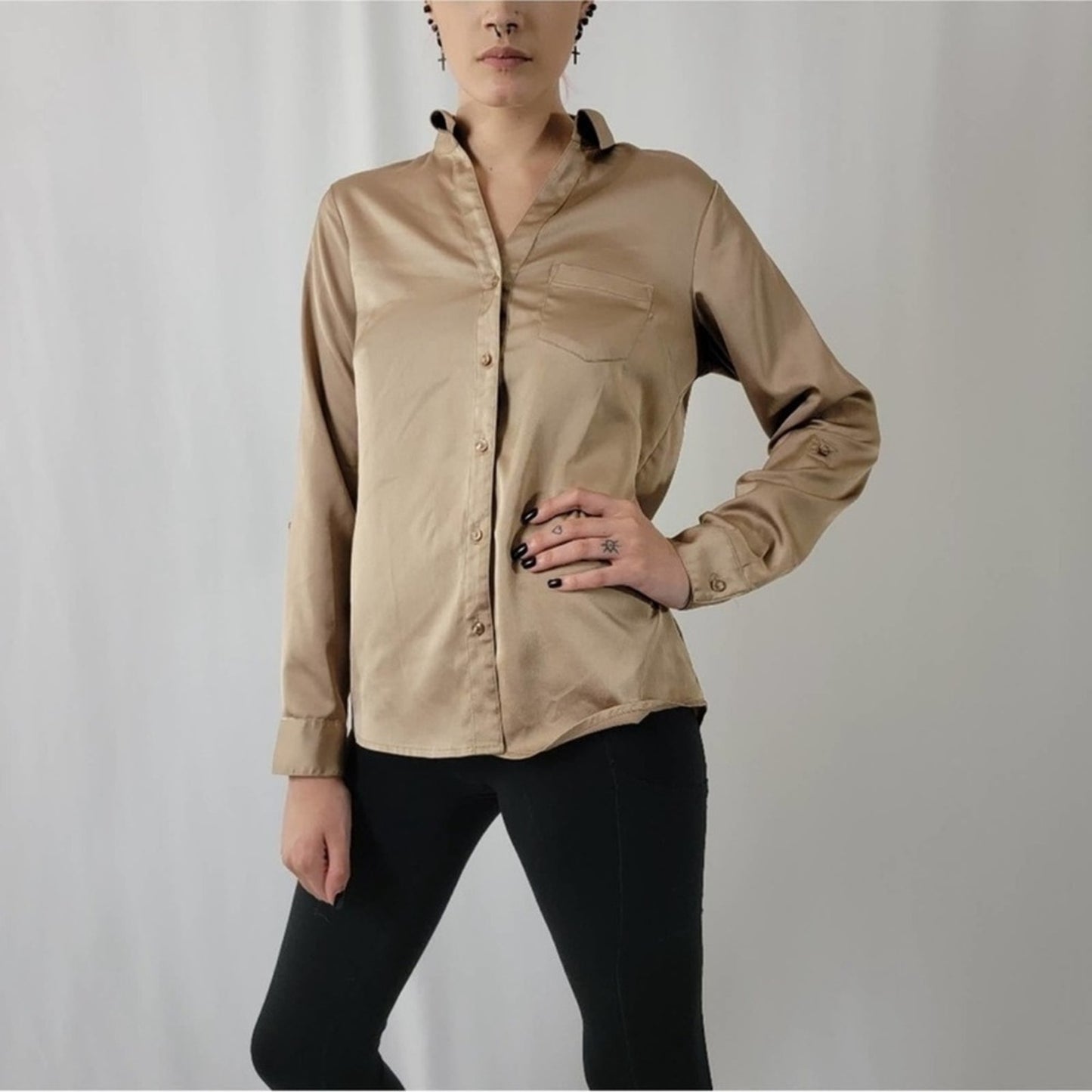 The Limited Satin Button Front Top