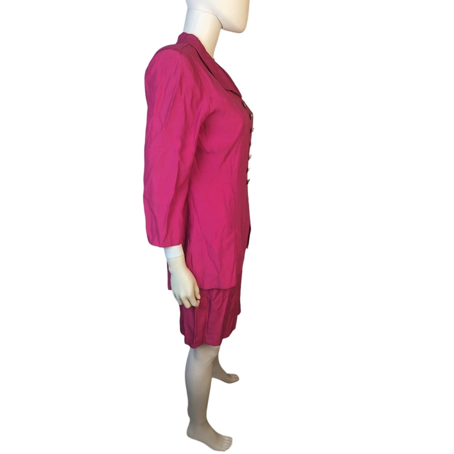 Vintage Hot Pink  Puff Sleeve Dress - Medium