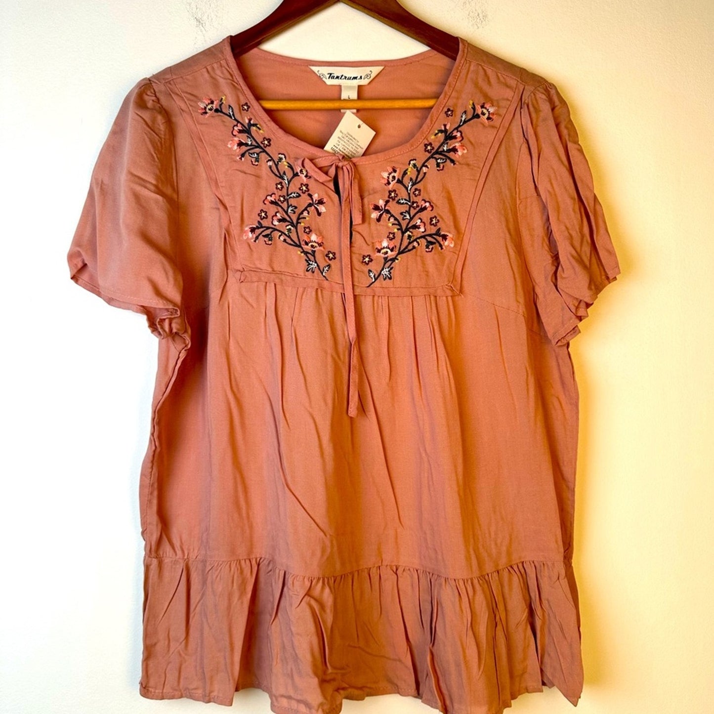 NWT Tantrums Embroidered Peasant Top