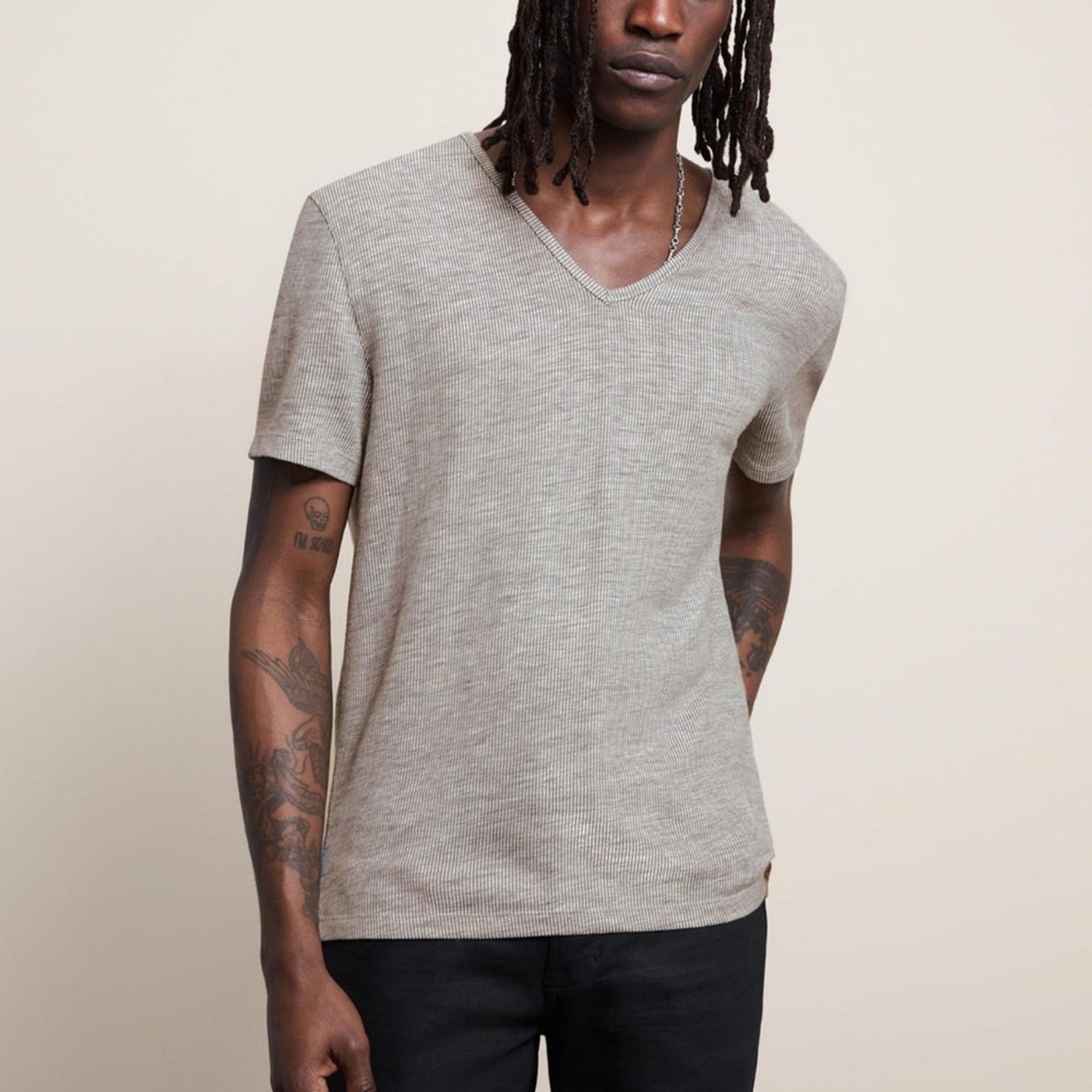 Structure Ribbed V Neck Tee Shirt