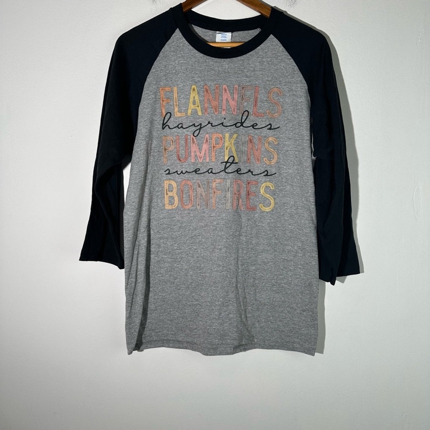 Flannels Pumpkins Bonfires Raglan Tee Shirt