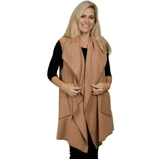 La Moda Women's Pocketed Open Front Fleece Cardigan - OS