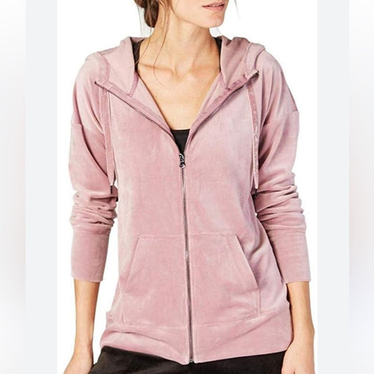 Spense Sport Velvet Hooded Zip Up Pink Jacket