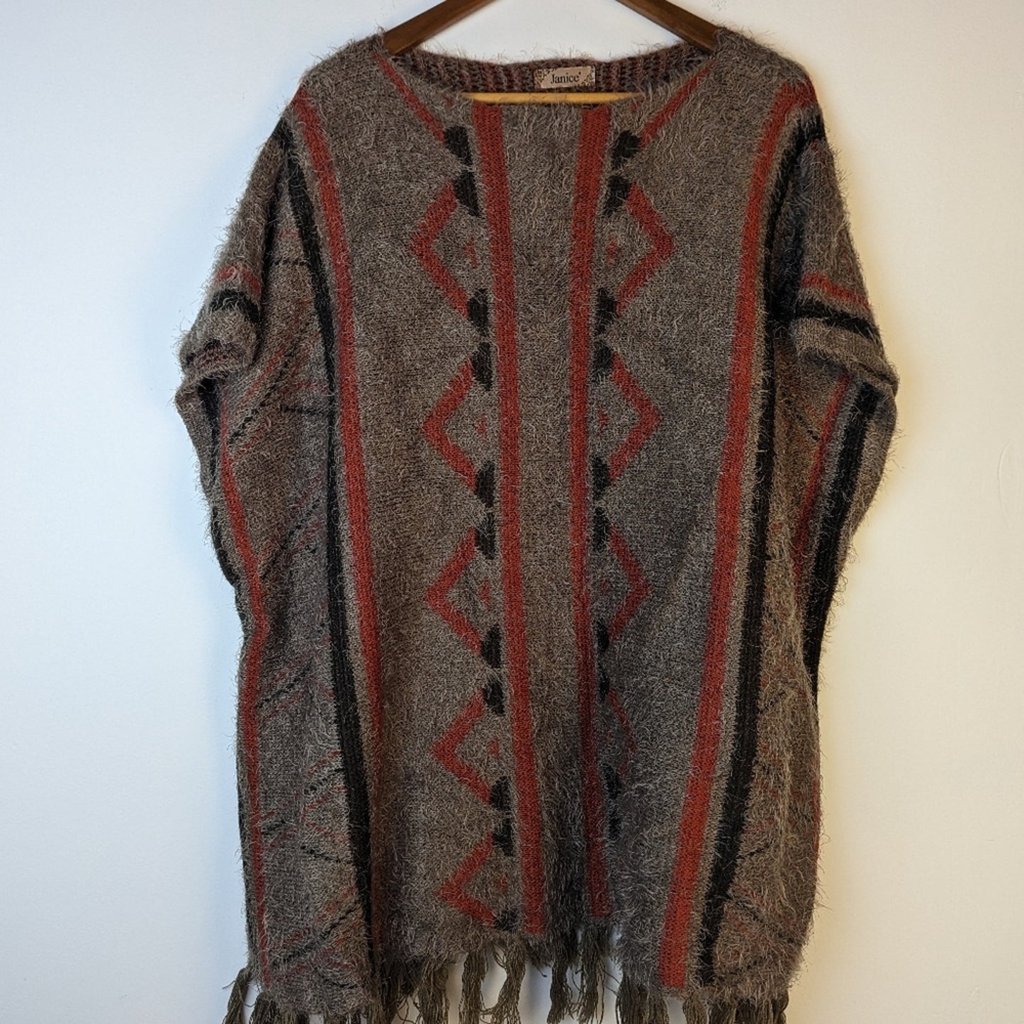 Janice Boho Fringe Poncho - One Size