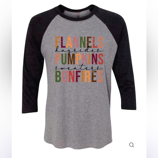 Flannels Pumpkins Bonfires Raglan Tee Shirt