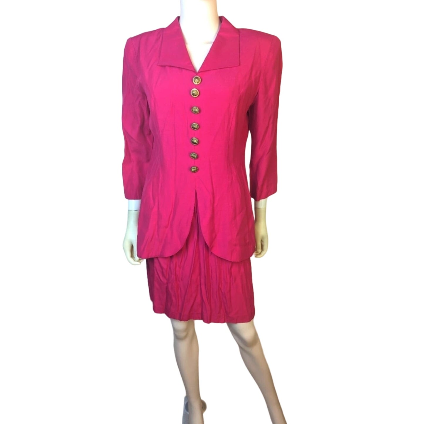 Vintage Hot Pink  Puff Sleeve Dress - Medium