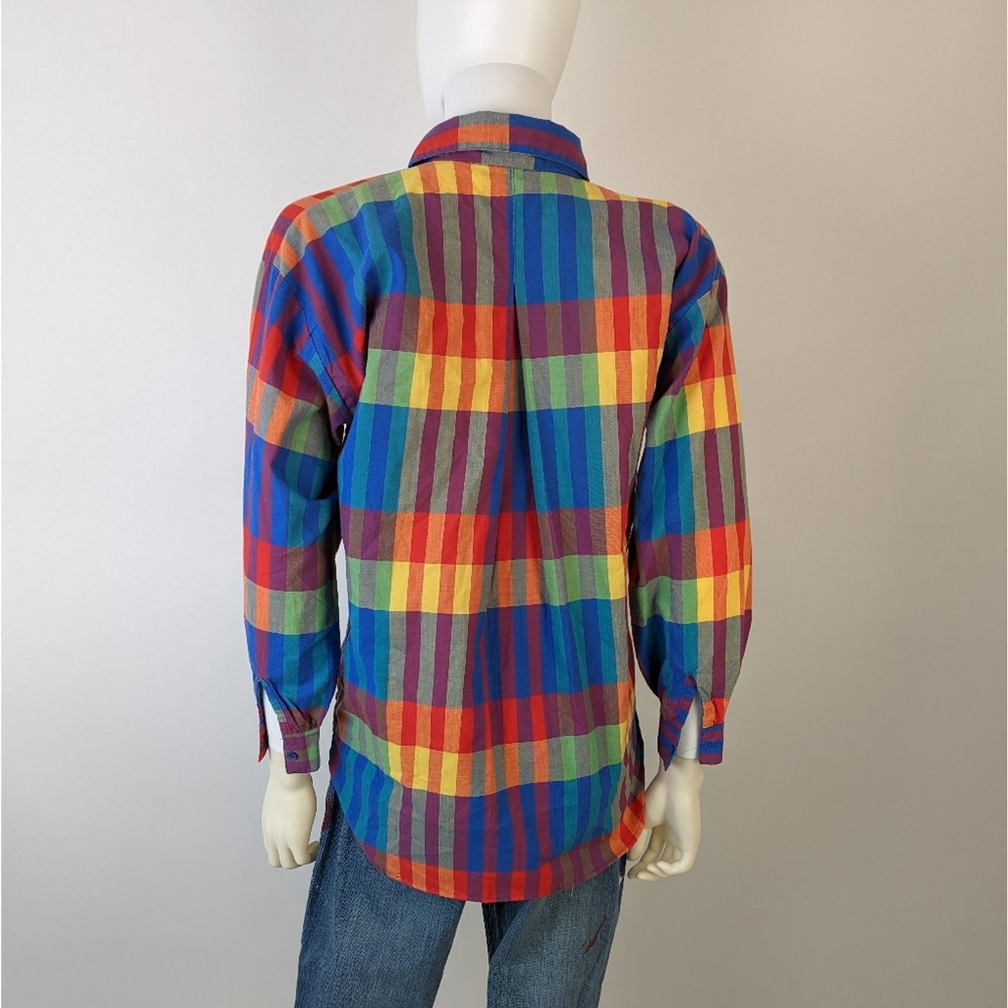 Vintage 80's Plaid Mobility Button Front Shirt - M