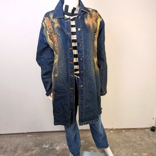 Vintage 80's T & J Hand Painted Jean Trench Coat