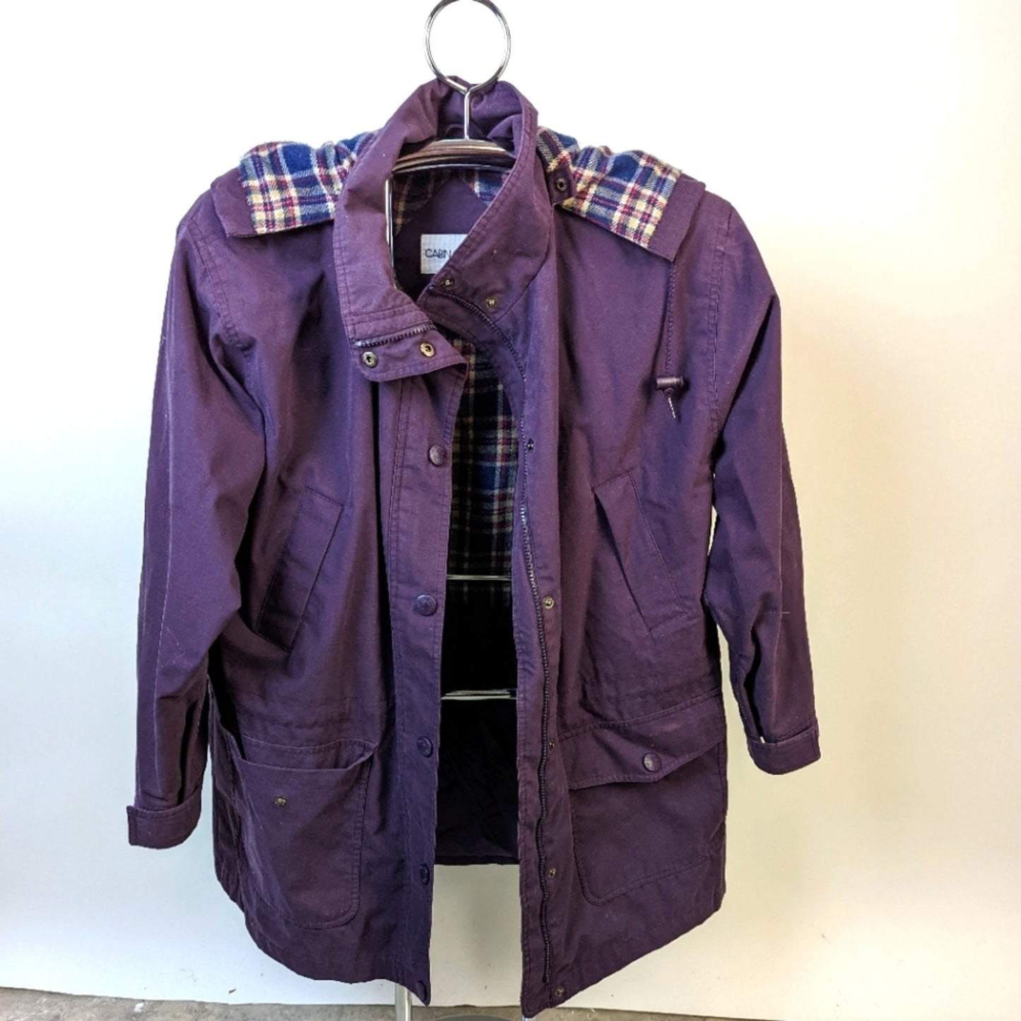 Cabin Creek Purple Plaid Hooded Jacket- Large