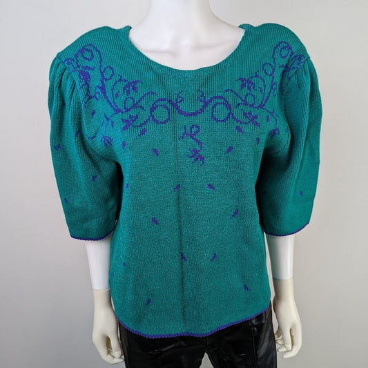 Vintage  80's  Sweetbriar Knit Embroidered Sweater L