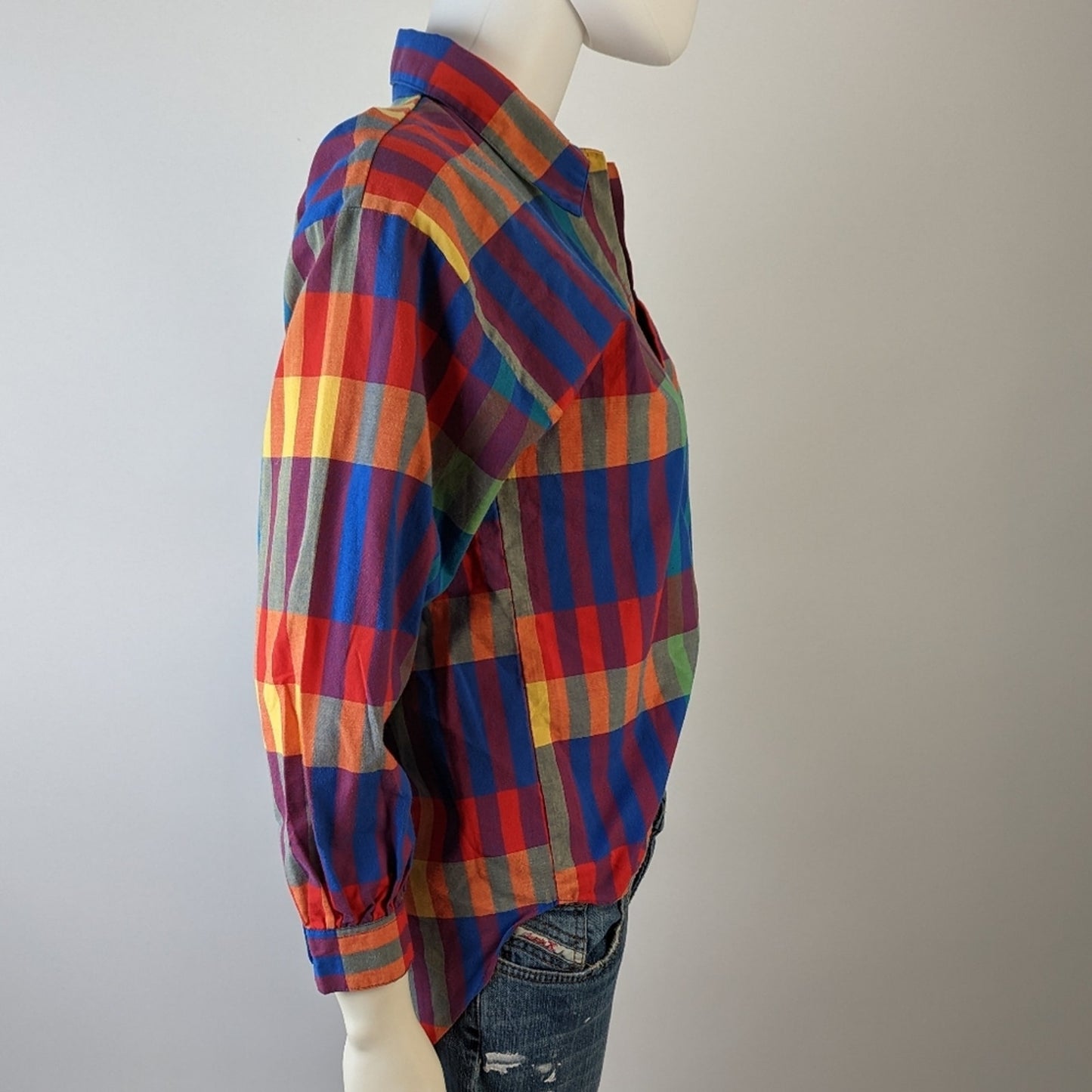 Vintage 80's Plaid Mobility Button Front Shirt - M