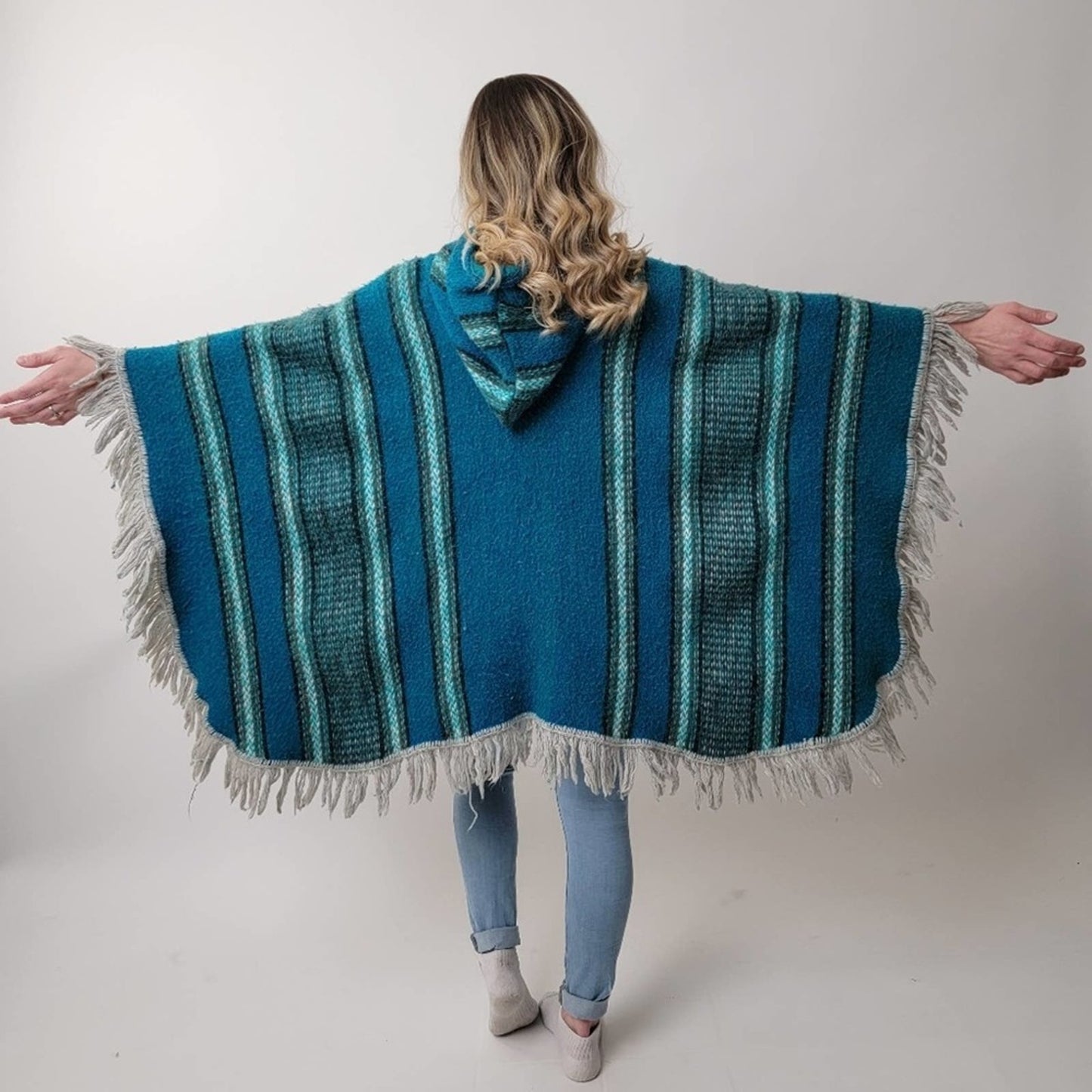 One of a Kind 70's Mod Knit Fringe Poncho Shrug