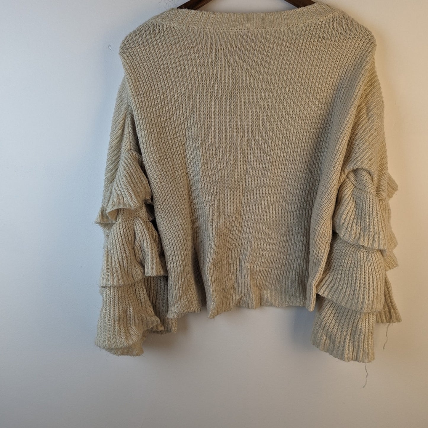 Alya Beige Flounce Sleeve Sweater / Small