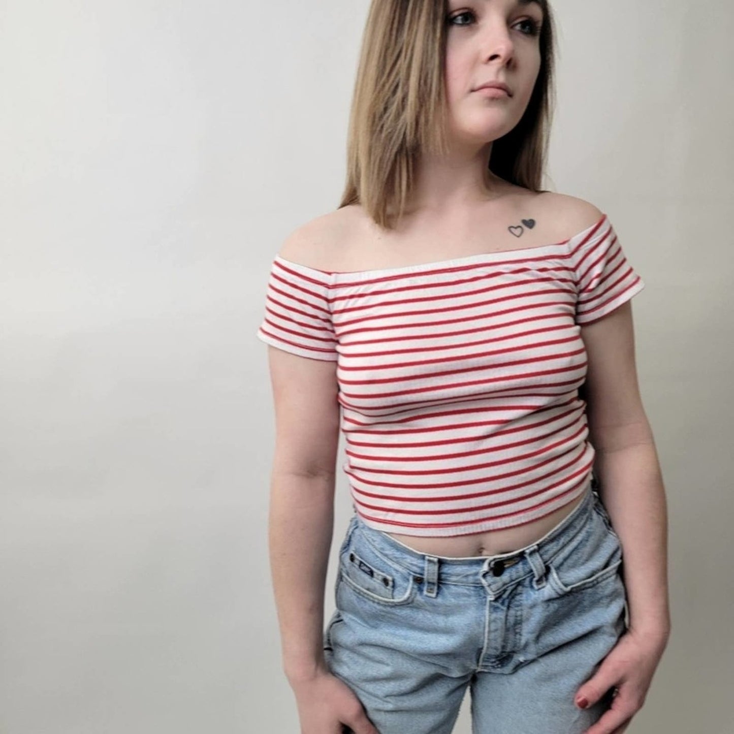 H&M Off the Shoulder Striped Crop Top - S