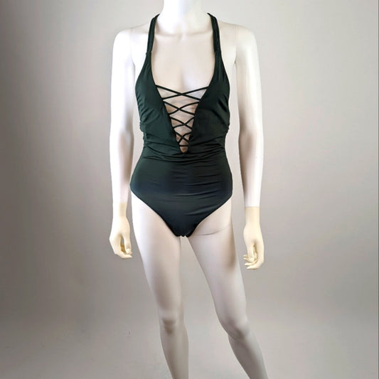 Tinibikini  Monokini Cutout Green Halter Swimsuit M