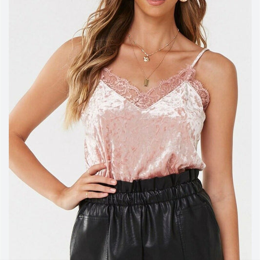 Forever 21 Lace Trim Velvet Cami- Medium