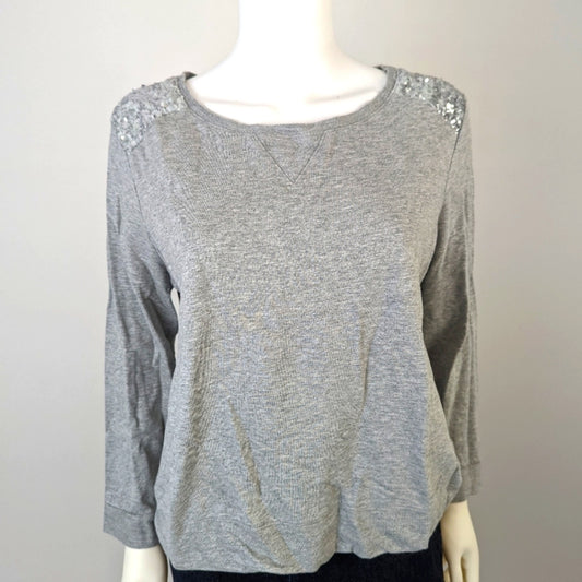 New Directions Heather Gray Sequined Cap Shoulders L