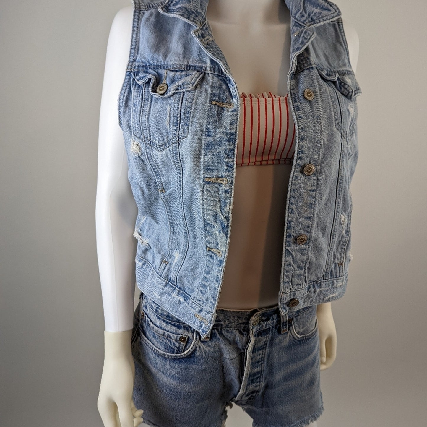 Hollister Distressed Acid Washed Denim Vest L