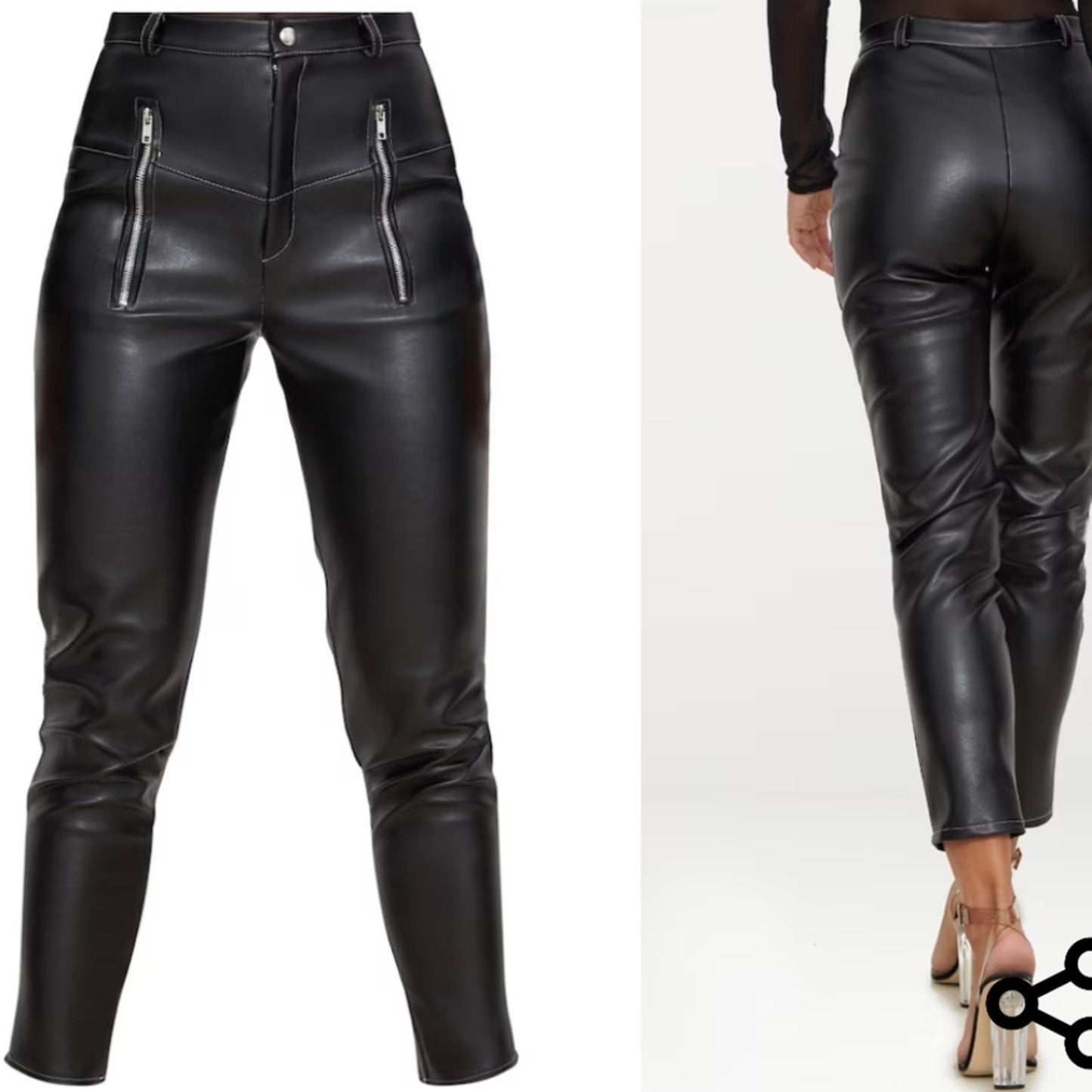 NWT Prettylittlething Black Faux Leather Pants / 8