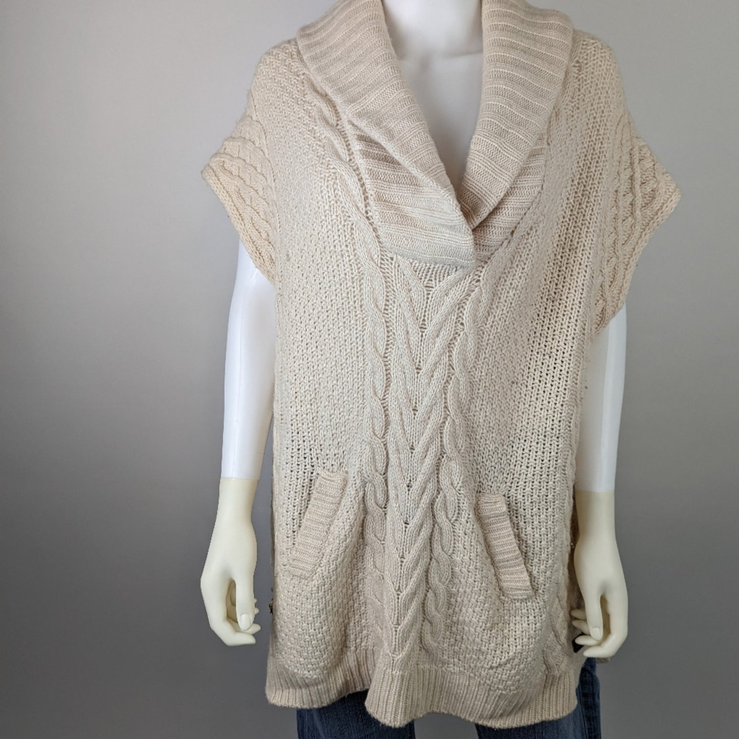 Joan Vass Knit Cream Sleeveless Cashmere Sweater M