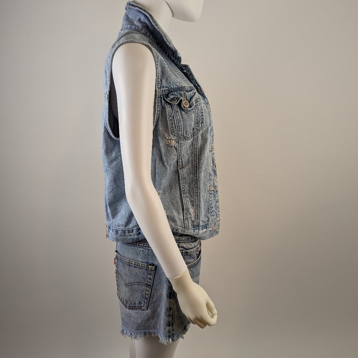 Hollister Distressed Acid Washed Denim Vest L