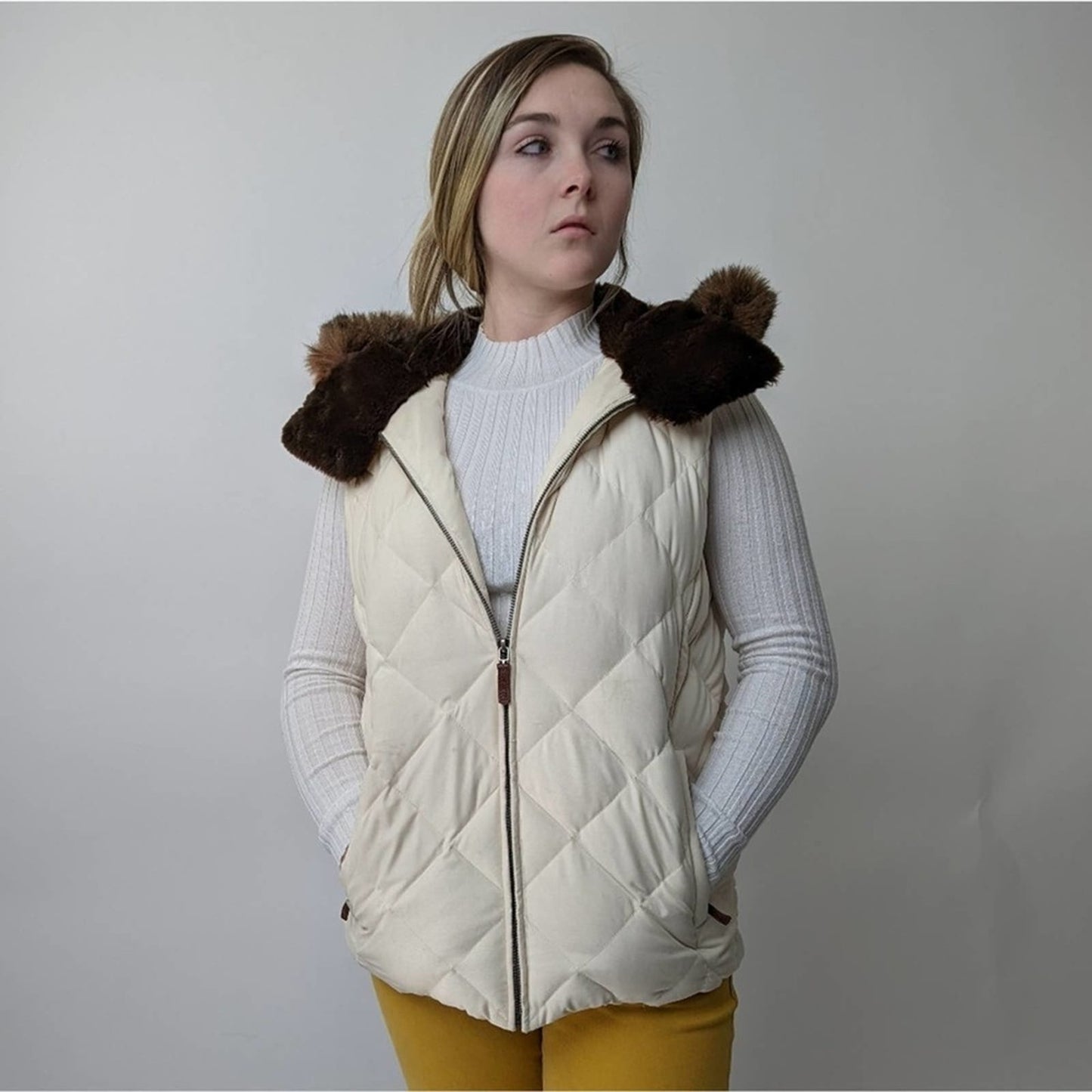 Lauren Ralph Lauren Creamy Quilted Hooded Puffer Vest