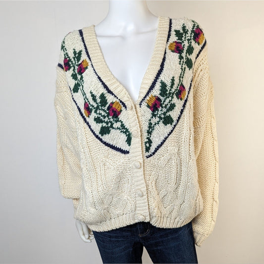 Vintage Ivy Wear Hand Knit Cottagecore Cardigan Sweater - Large