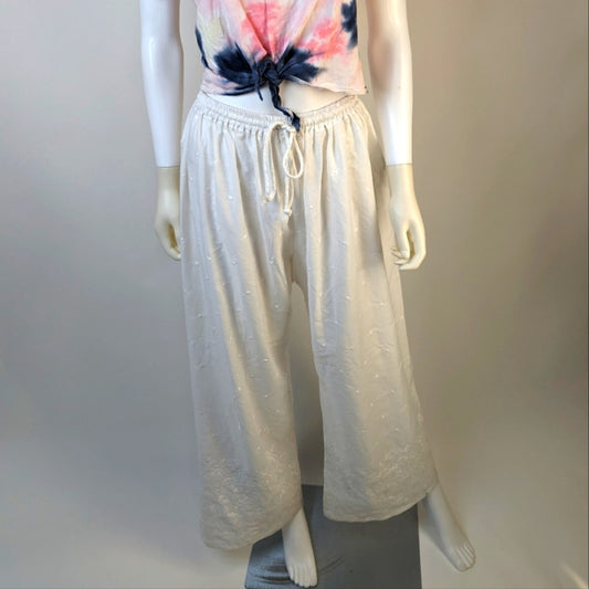 Cottagecore Embroidered Wide Leg Summer Pants - One Size