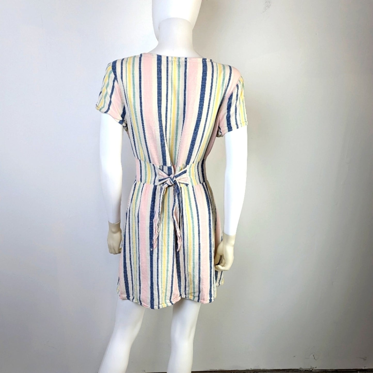 Button Front Side Tie Linen Dress M