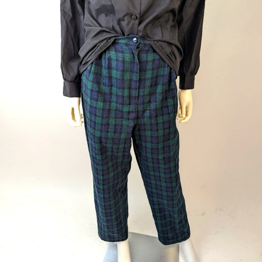 Vintage  80's Savannah Plaid Wool High Waisted Pants 14