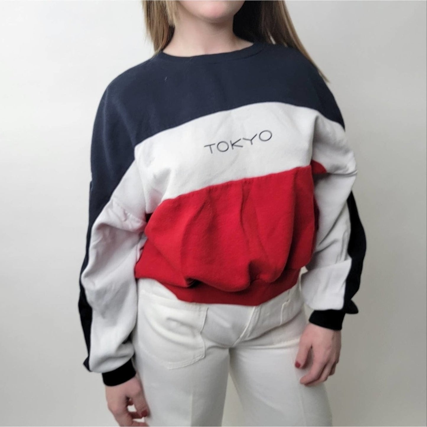 Striped Colorblock 'Tokyo' Crewneck Sweatshirt - M