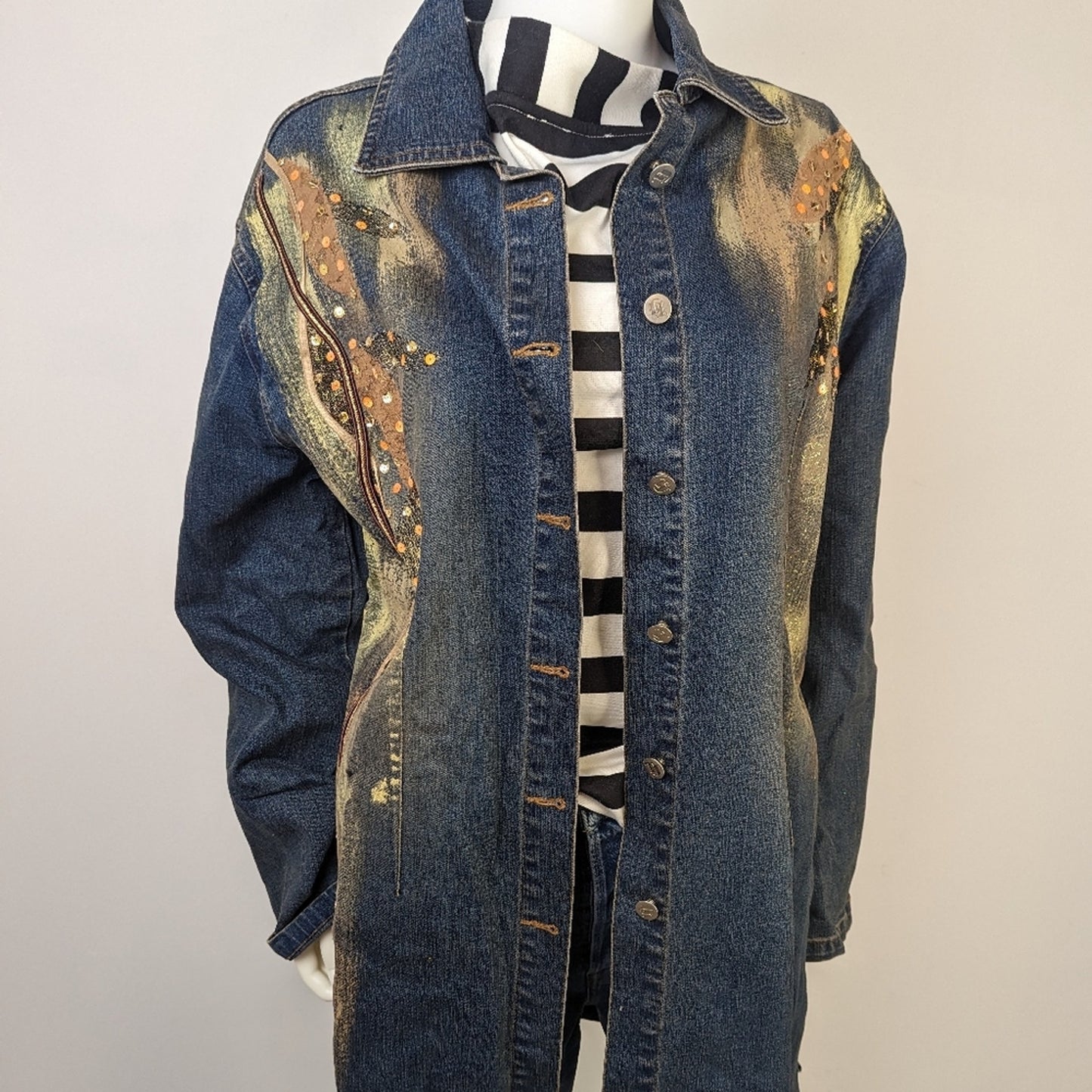 Vintage 80's T & J Hand Painted Jean Trench Coat