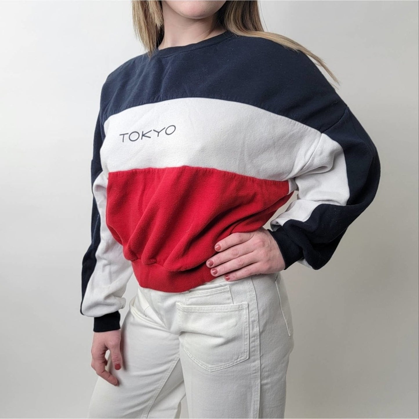 Striped Colorblock 'Tokyo' Crewneck Sweatshirt - M