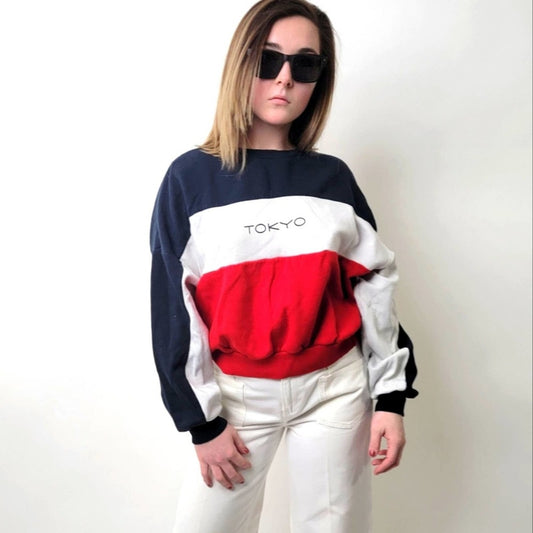 Striped Colorblock 'Tokyo' Crewneck Sweatshirt - M