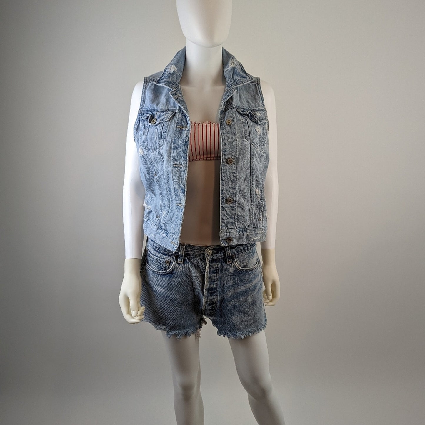 Hollister Distressed Acid Washed Denim Vest L