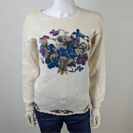 Vintage Cottagecore Needlepoint Sweater S