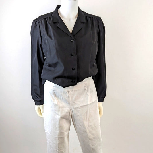 Vintage 80's Black Button Front Blouse L